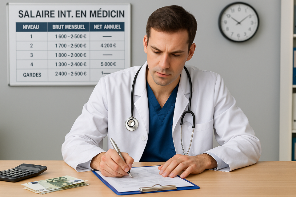 Salaire interne en médecine avec grilles, primes et perspectives 2025