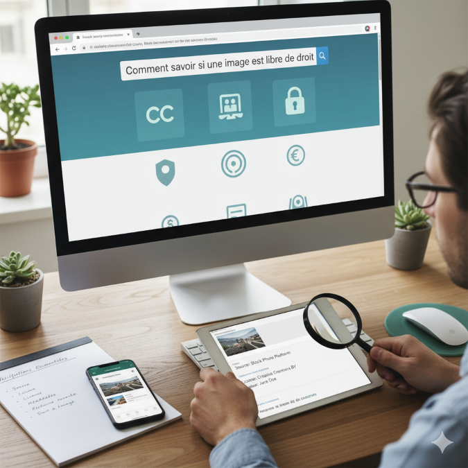 Vérification en ligne pour savoir si une image est libre de droit sur ordinateur